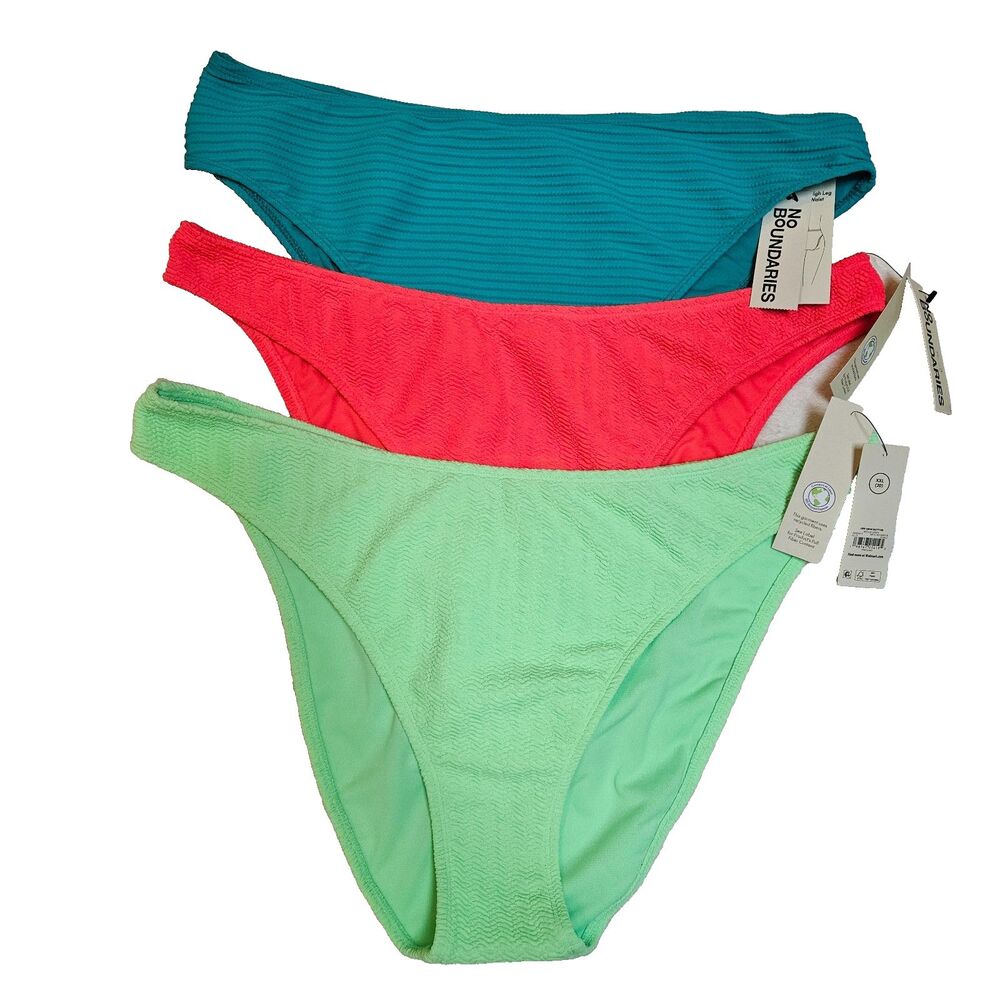 NWT Lot of 3 Bikini Bottoms Only No Boundaries Women Sz XXL 1 Coral 2 Green